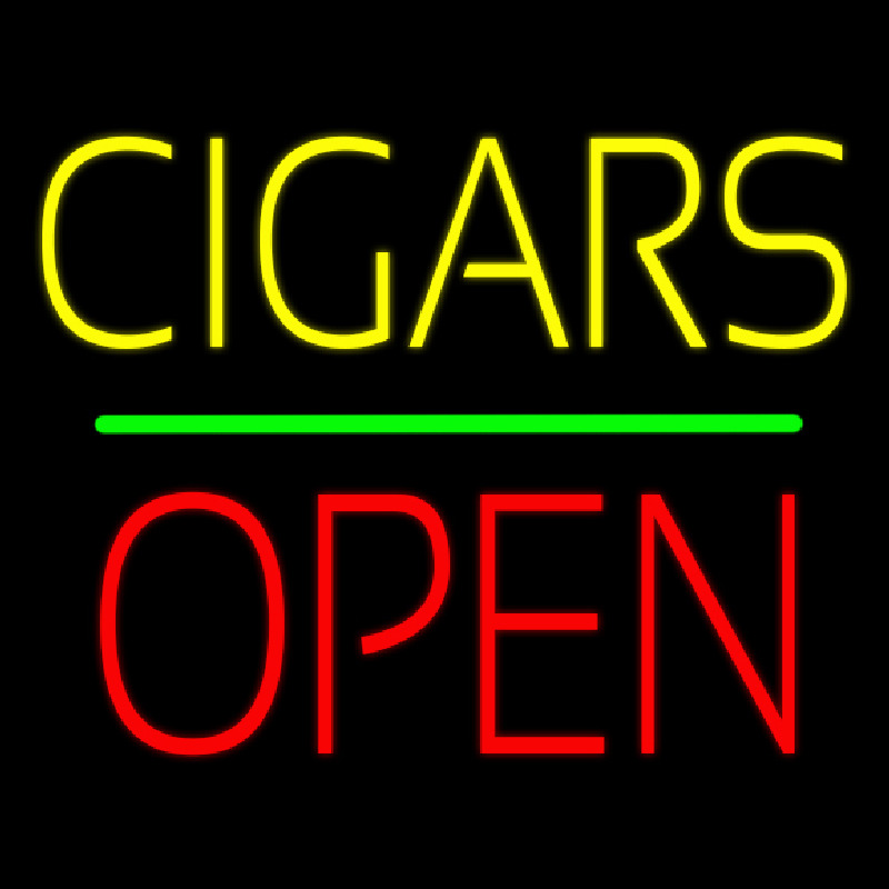Yellow Cigars Red Block Open Green Line Neonskylt