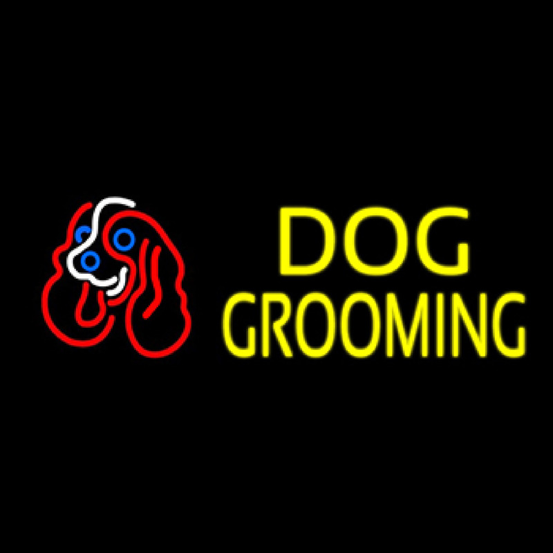 Yellow Dog Grooming With Logo Neonskylt