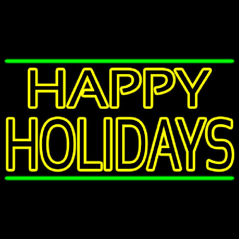 Yellow Double Stroke Happy Holidays Neonskylt