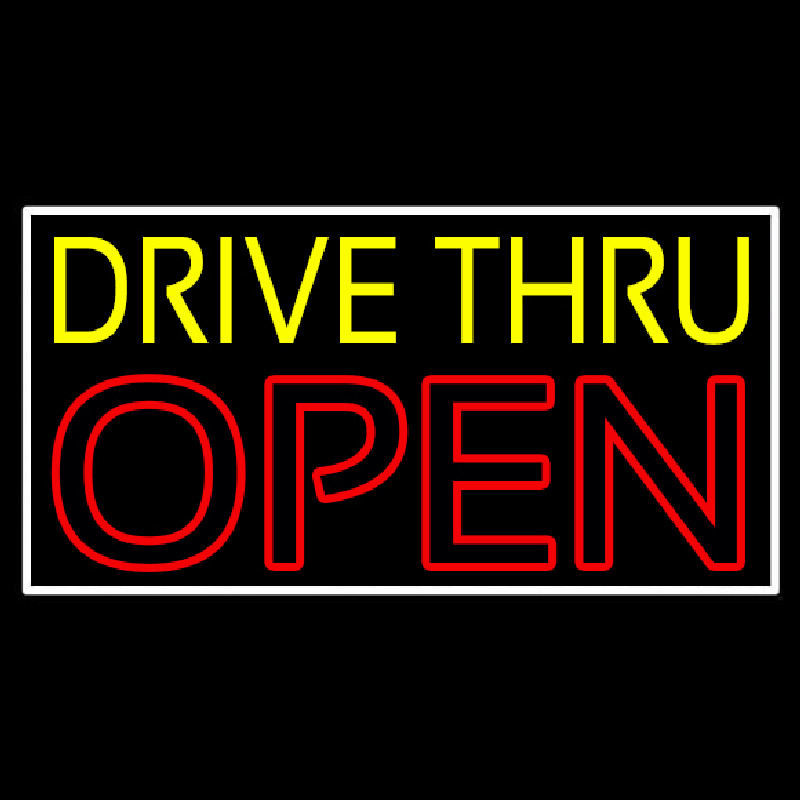 Yellow Drive Thru Open Red Neonskylt