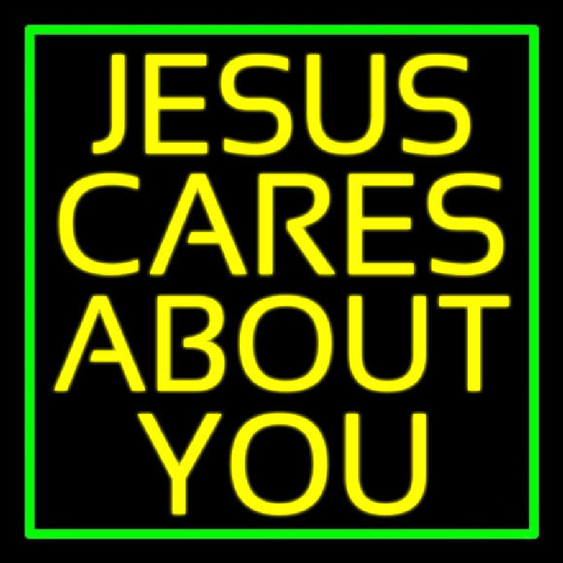 Yellow Jesus Cares About You Neonskylt