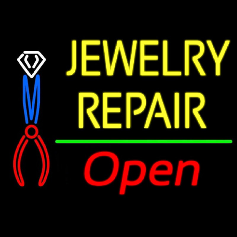 Yellow Jewelry Repair Red Open Block Neonskylt