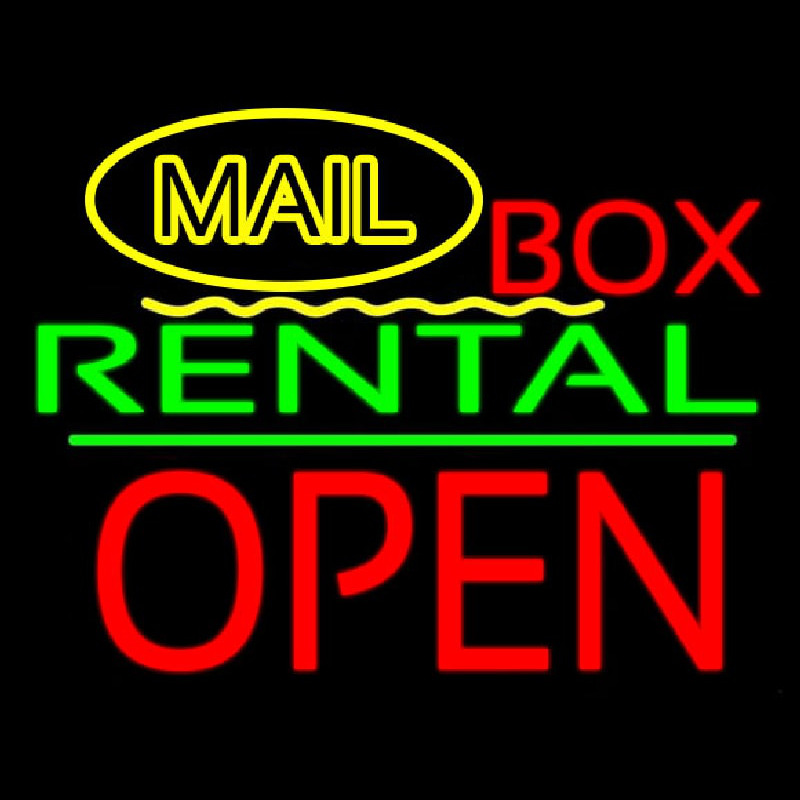 Yellow Mail Block Bo  Rental Open 1 Neonskylt