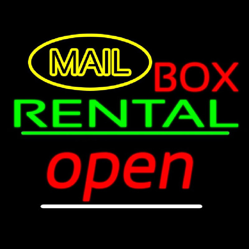 Yellow Mail Block Bo  Rental Open 2 Neonskylt