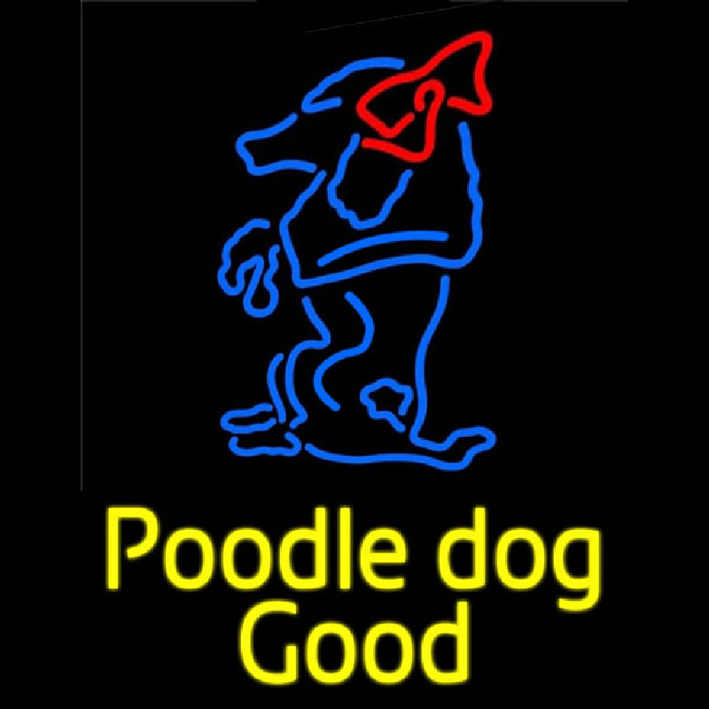 Yellow Poodle Dog Blue Logo Neonskylt