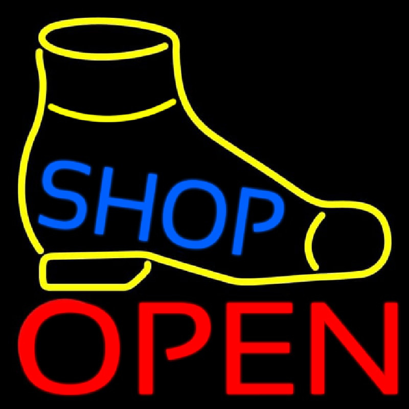 Yellow Shoe Blue Shop Open Neonskylt