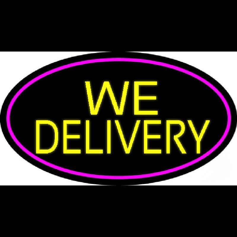 Yellow We Deliver Oval With Pink Border Neonskylt