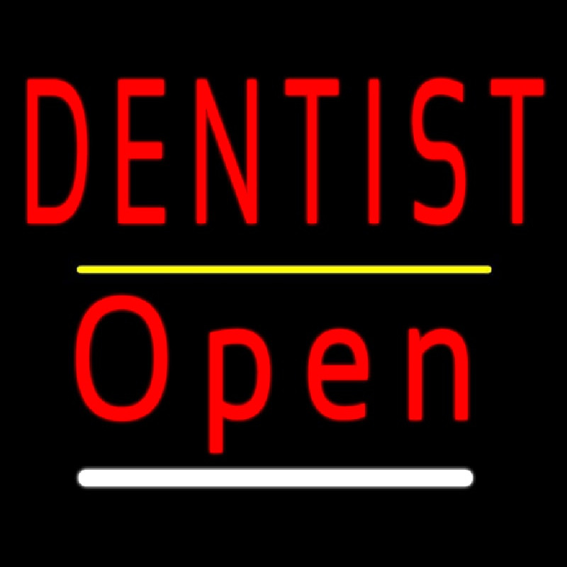 Dentist Open Yellow Line Neonskylt