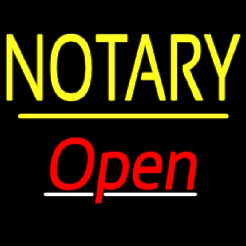 Notary Open Yellow Line Neonskylt