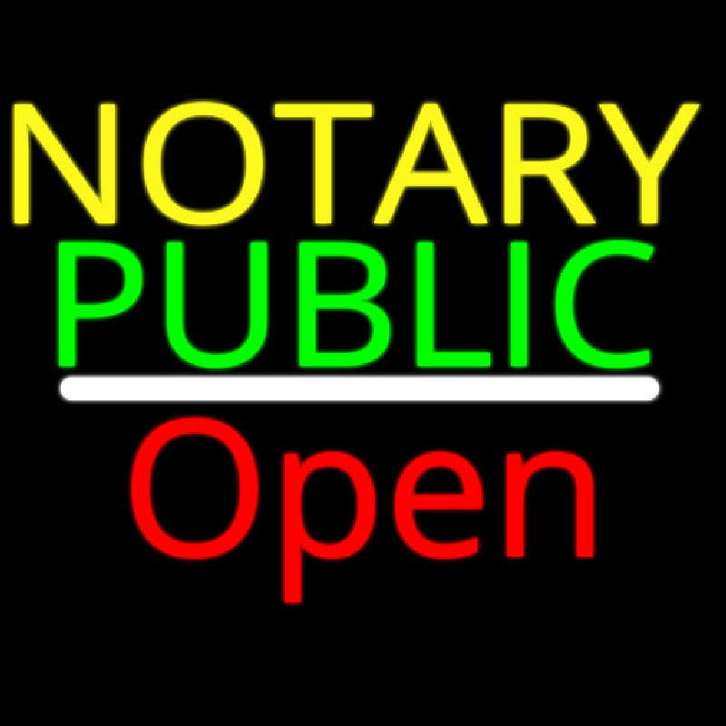 Notary Public Open White Line Neonskylt