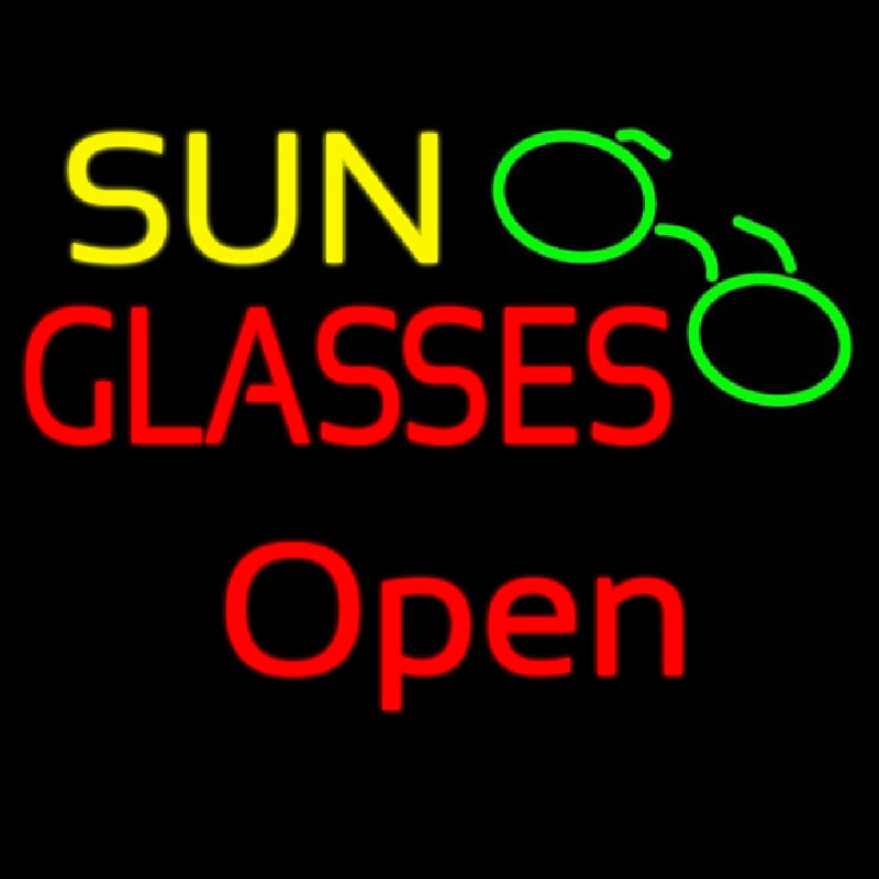 Yellow Sun Red Glasses Logo Open Neonskylt