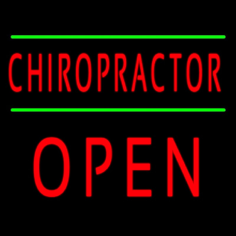 Red Chiropractor Green Lines Block Open Neonskylt