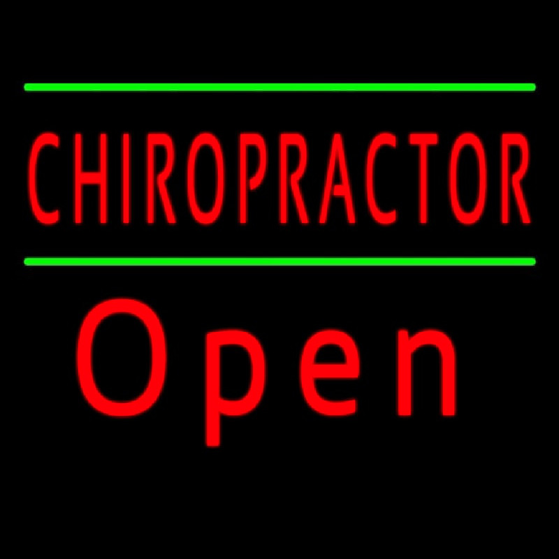 Red Chiropractor Green Lines Open Neonskylt