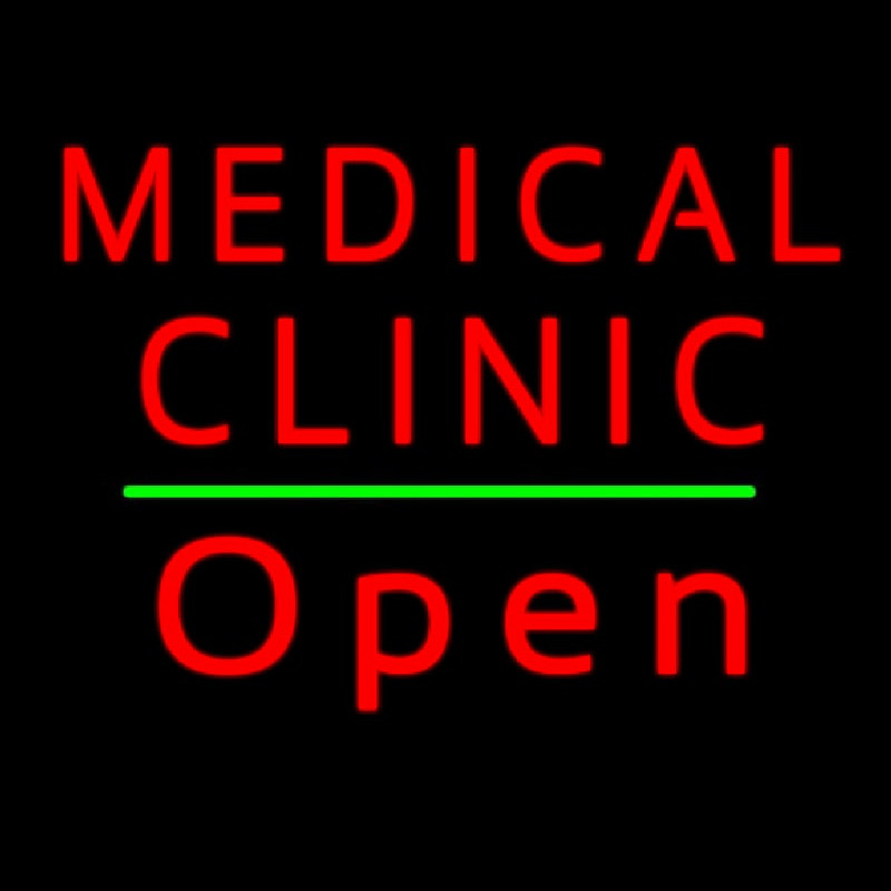 Red Medical Clinic Open Green Line Neonskylt