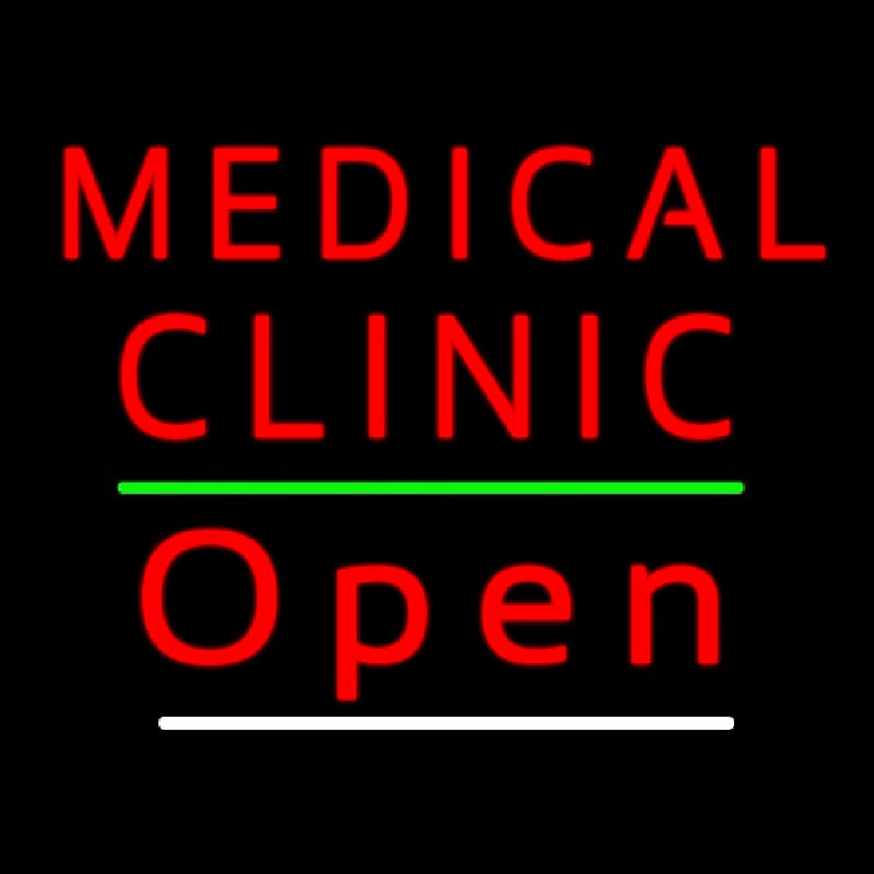 Red Medical Clinic Open Green White Line Neonskylt