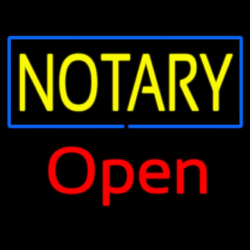 Yellow Notary Blue Border Open Neonskylt