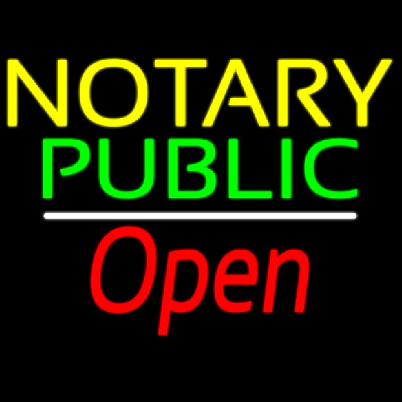 Yellow Green Notary Public White Line Red Open Neonskylt