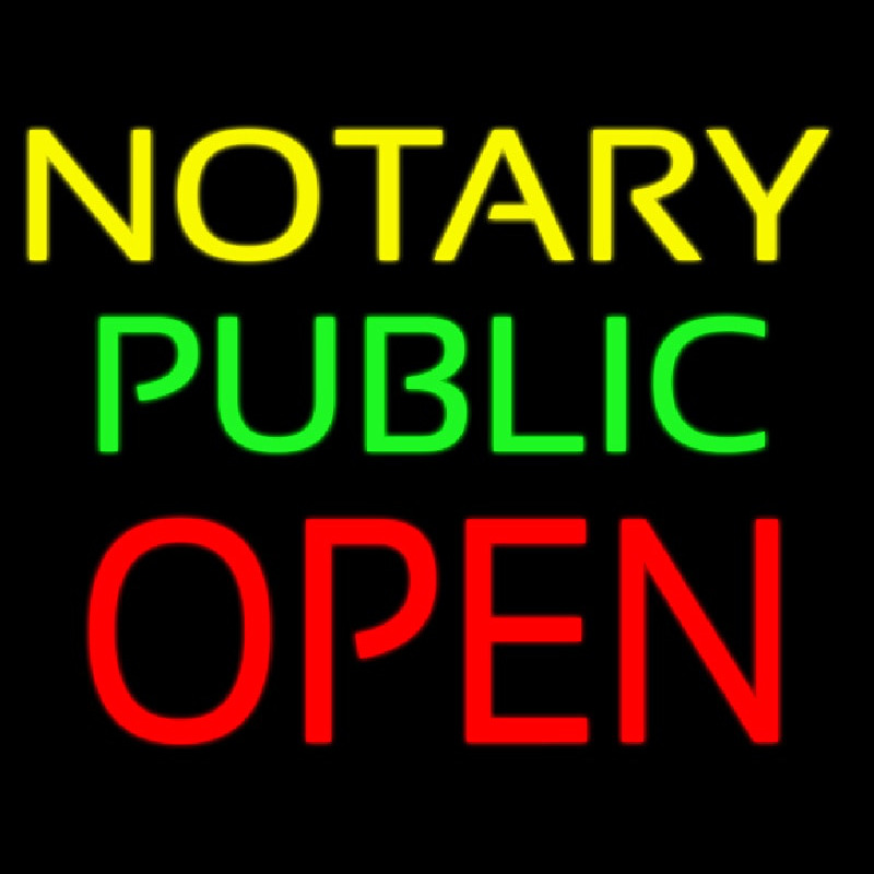 Yellow Notary Public Open Neonskylt