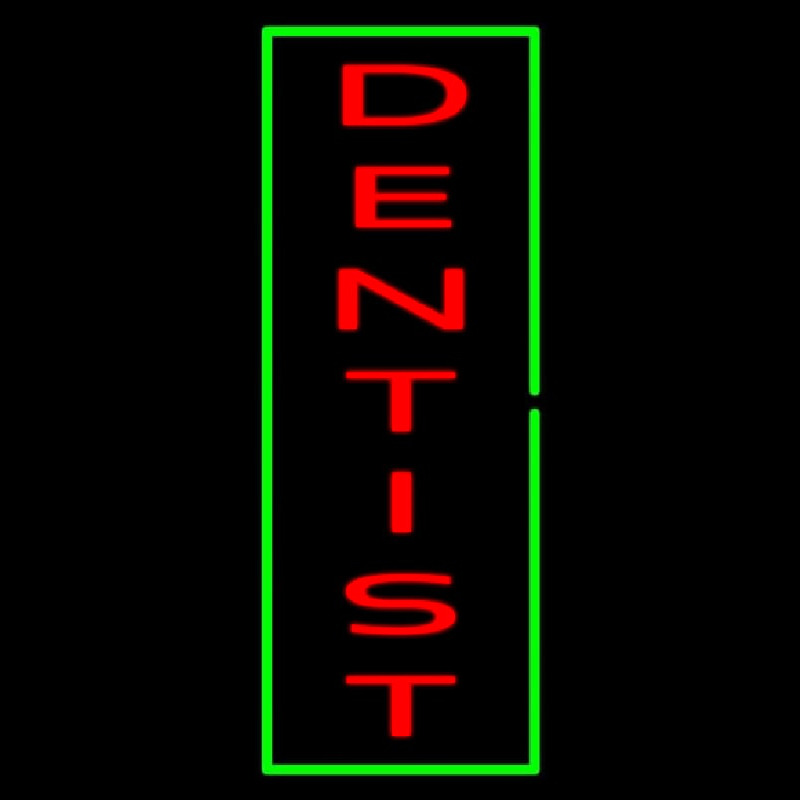 Vertical Red Dentist Green Border Neonskylt