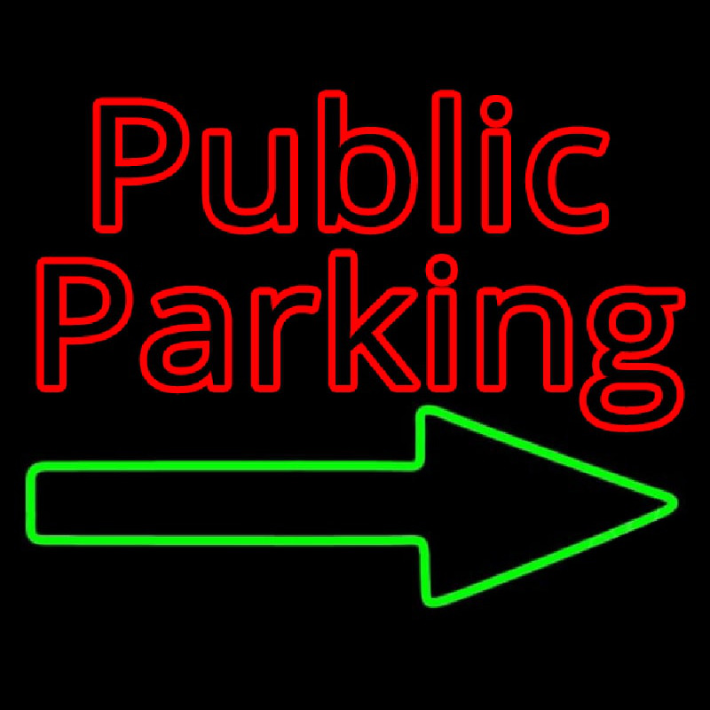 Red Public Parking With Arrow Neonskylt