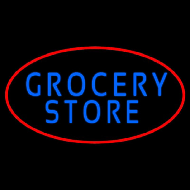 Blue Grocery Store With Red Oval Neonskylt