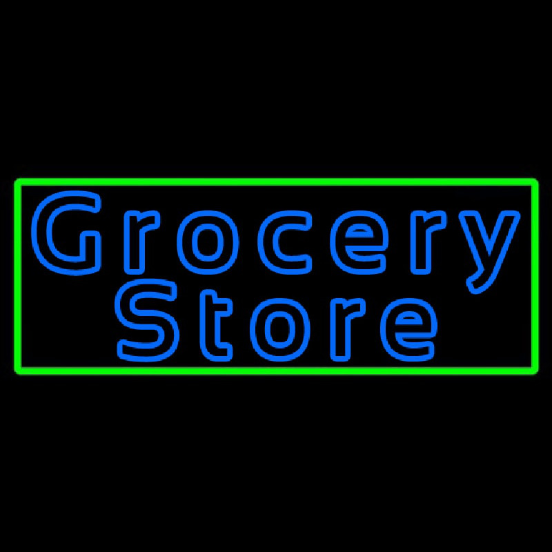 Blue Grocery Store With Green Border Neonskylt