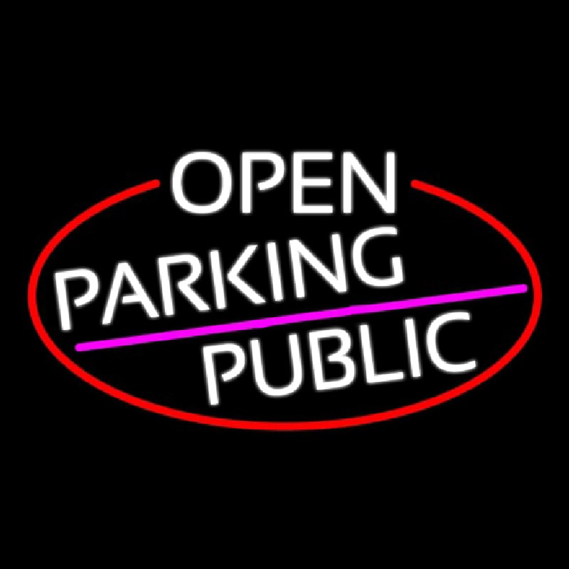 White Open Parking Public Oval With Red Border Neonskylt
