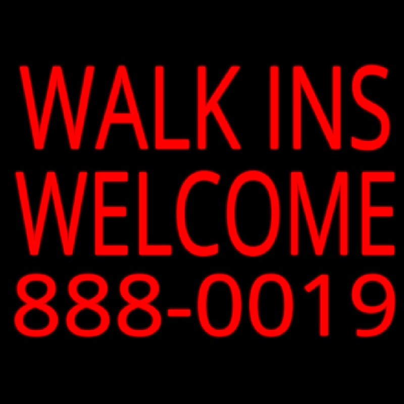 Red Walk Ins Welcome With Phone Number Neonskylt