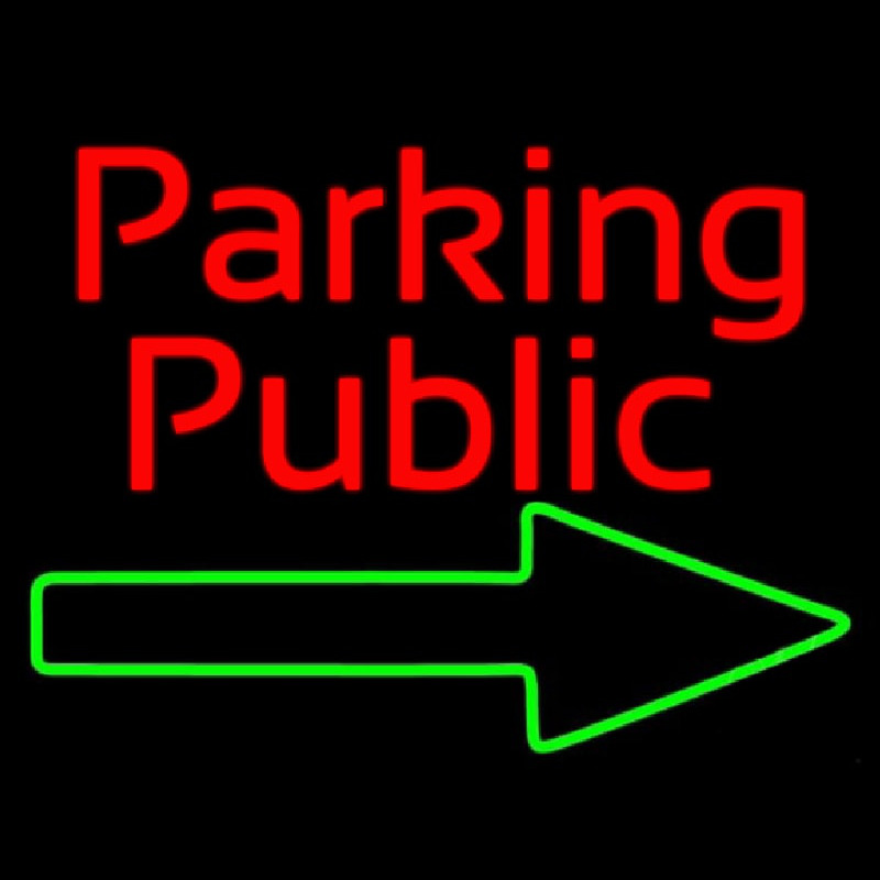 Red Public Parking With Arrow Neonskylt