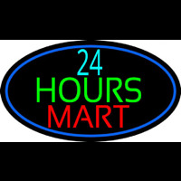 24 Hours Mini Mart With Blue Round Neonskylt