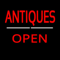 Antiques Open White Line Neonskylt