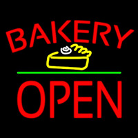 Bakery Logo Block Open Green Line Neonskylt