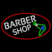 Barber Shop And Dryer And Scissor With Red Border Neonskylt