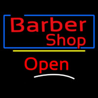 Barber Shop Blue Border Open Neonskylt
