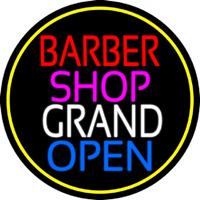 Barber Shop Grand Open With Yellow Border Neonskylt
