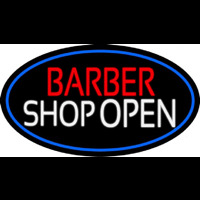 Barber Shop Open With Blue Border Neonskylt