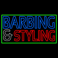 Barbering And Styling With Green Border Neonskylt