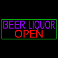 Beer Liquor Open With Green Border Neonskylt