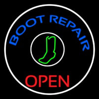 Blue Boot Repair Open Neonskylt