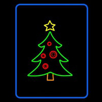 Blue Border Green Christmas Tree Neonskylt