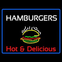 Blue Border Hamburgers Hot And Delicious With Border Neonskylt