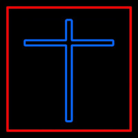 Blue Christian Cross Red Border Neonskylt