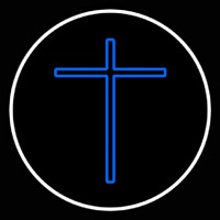 Blue Christian Cross White Border Neonskylt