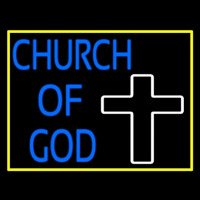 Blue Church Of God With Border Neonskylt