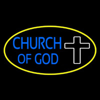 Blue Church Of God Yellow Border Neonskylt