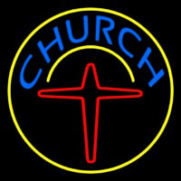 Blue Church With Cross Logo Neonskylt