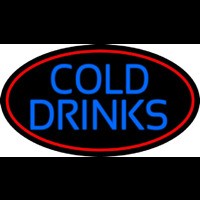 Blue Cold Drinks With Red Oval Neonskylt