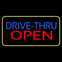 Blue Drive Thru Red Open Yellow Border Neonskylt