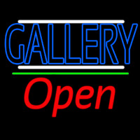 Blue Gallery With White Line With Open 2 Neonskylt