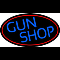 Blue Gun Shop With Red Round Neonskylt